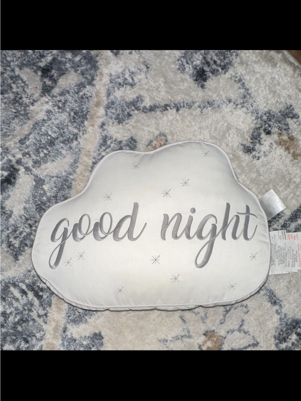 Wendy Bellissimo Cloud Accent Pillow in White and Gray "good night"